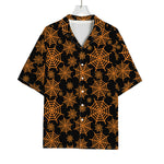 Black And Orange Spider Web Print Rayon Hawaiian Shirt