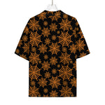 Black And Orange Spider Web Print Rayon Hawaiian Shirt
