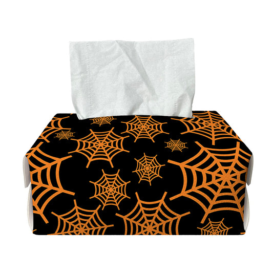 Black And Orange Spider Web Print Rectangle Tissue Box Cover
