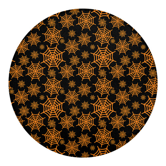 Black And Orange Spider Web Print Round Blanket