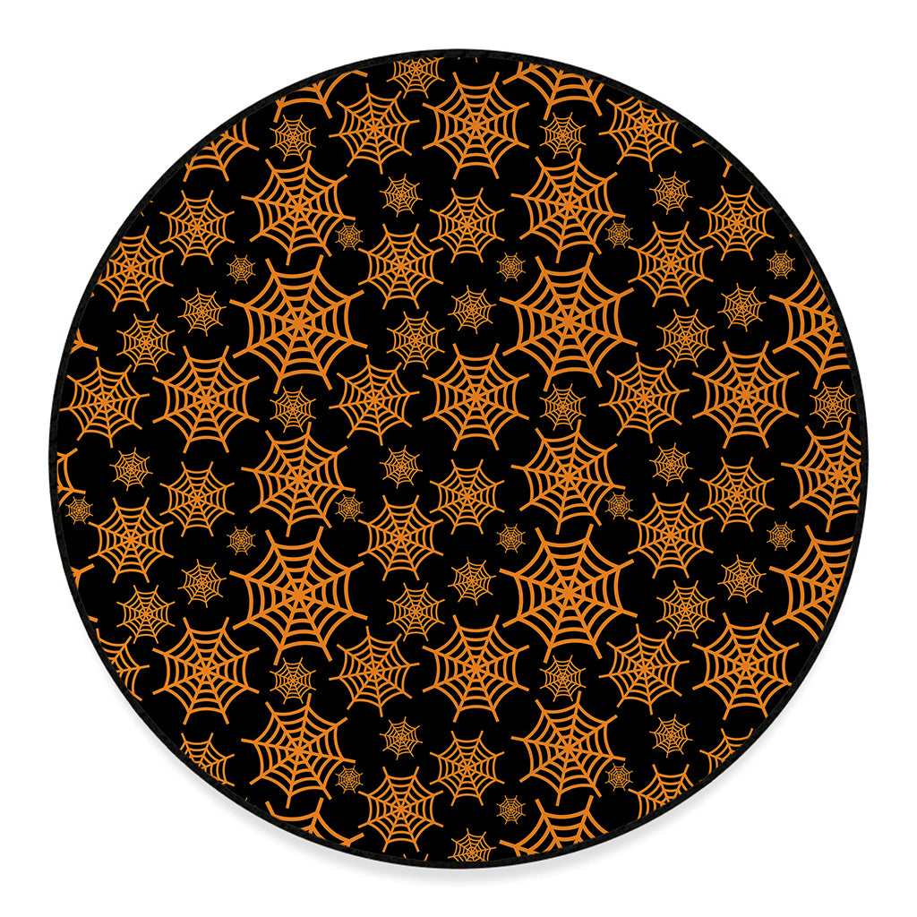 Black And Orange Spider Web Print Round Floor Mat