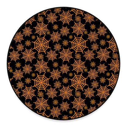 Black And Orange Spider Web Print Round Floor Mat