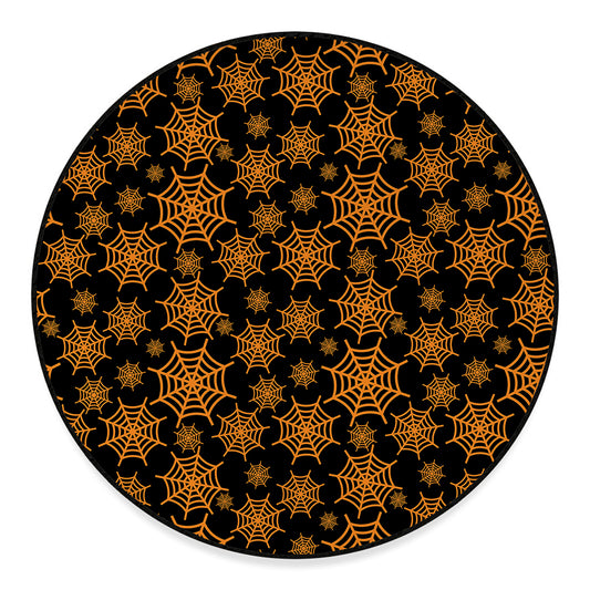 Black And Orange Spider Web Print Round Floor Mat
