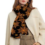 Black And Orange Spider Web Print Scarf