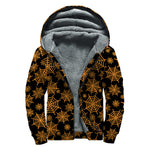Black And Orange Spider Web Print Sherpa Lined Zip Up Hoodie