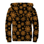 Black And Orange Spider Web Print Sherpa Lined Zip Up Hoodie