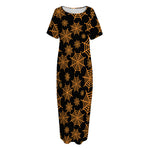 Black And Orange Spider Web Print Short Sleeve Long Nightdress