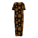 Black And Orange Spider Web Print Short Sleeve Long Nightdress