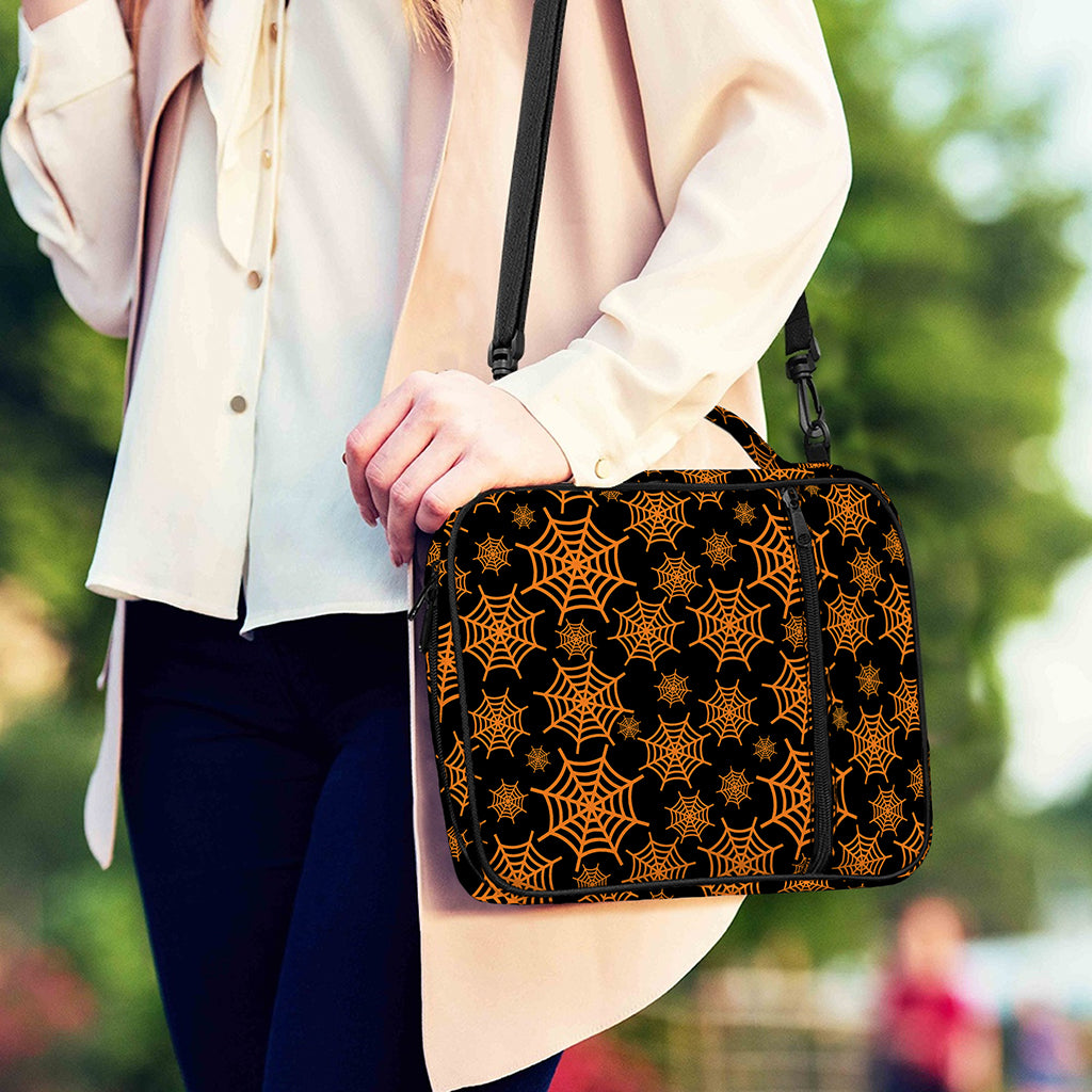 Black And Orange Spider Web Print Shoulder Strap Bible Bag