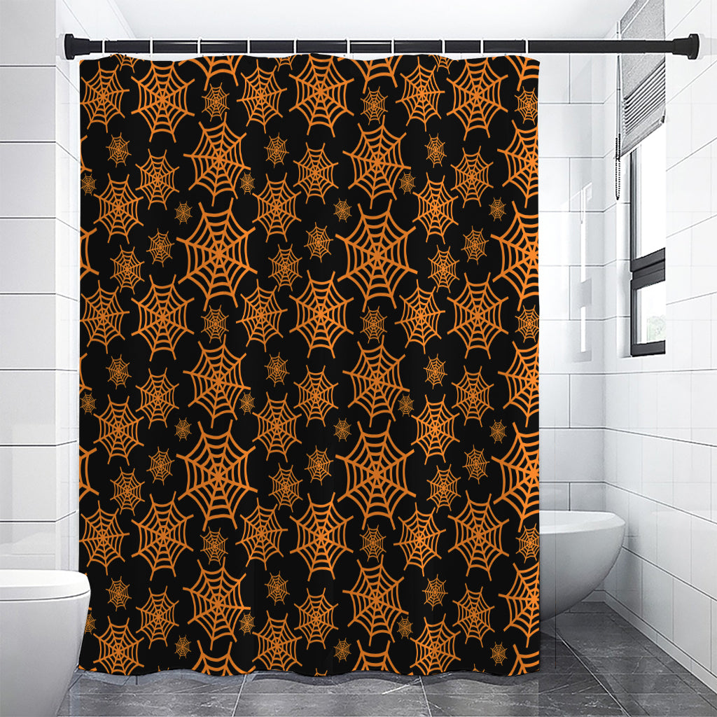 Black And Orange Spider Web Print Shower Curtain