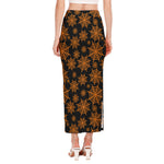 Black And Orange Spider Web Print Side Slit Maxi Skirt