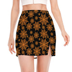 Black And Orange Spider Web Print Side Slit Mini Skirt