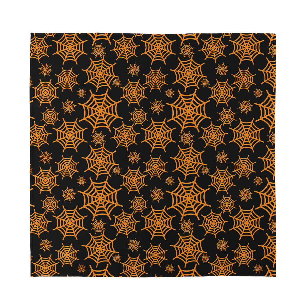 Black And Orange Spider Web Print Silk Bandana