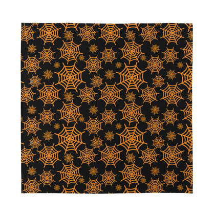 Black And Orange Spider Web Print Silk Bandana