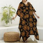 Black And Orange Spider Web Print Silk V-Neck Kaftan Dress