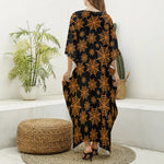Black And Orange Spider Web Print Silk V-Neck Kaftan Dress