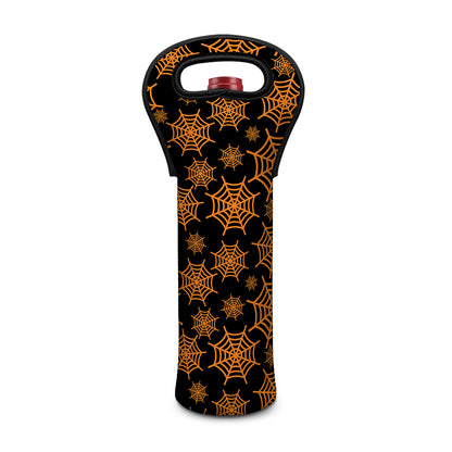 Black And Orange Spider Web Print Single Neoprene Wine Tote