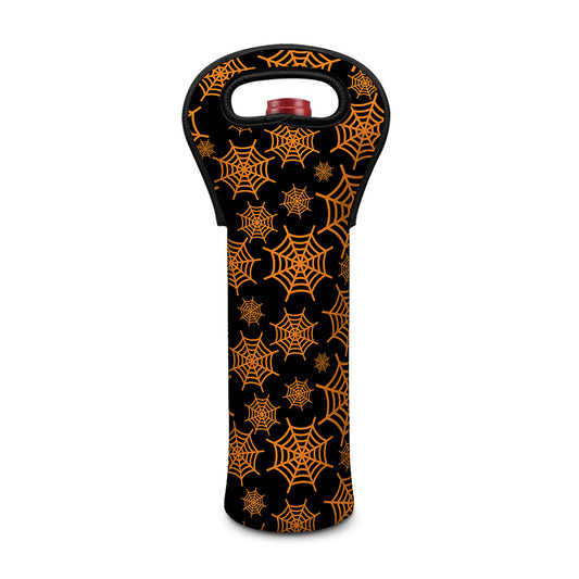 Black And Orange Spider Web Print Single Neoprene Wine Tote