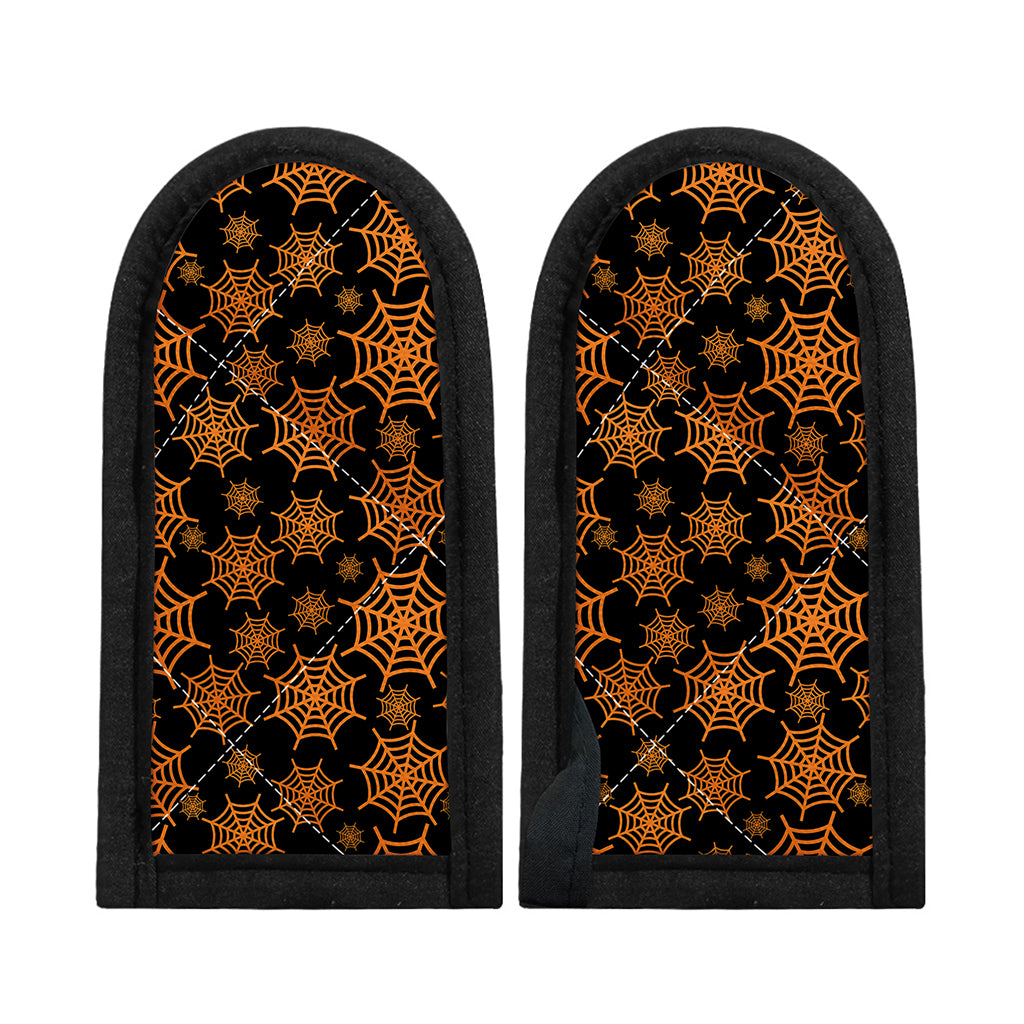 Black And Orange Spider Web Print Skillet Handle Cover