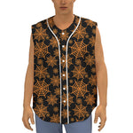 Black And Orange Spider Web Print Sleeveless Baseball Jersey
