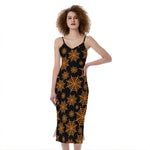 Black And Orange Spider Web Print Slim Fit Midi Cami Dress