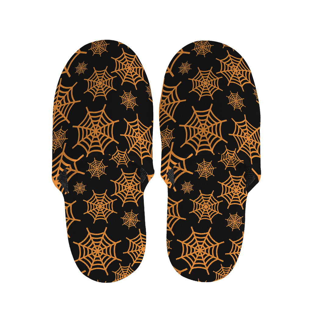 Black And Orange Spider Web Print Slippers