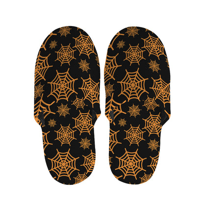 Black And Orange Spider Web Print Slippers