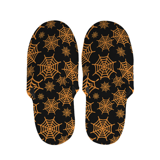 Black And Orange Spider Web Print Slippers