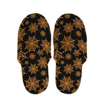 Black And Orange Spider Web Print Slippers