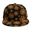 Black And Orange Spider Web Print Snapback Cap
