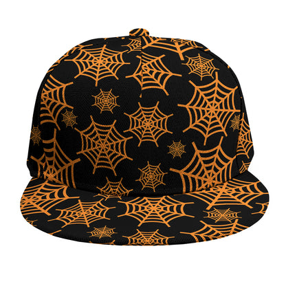 Black And Orange Spider Web Print Snapback Cap
