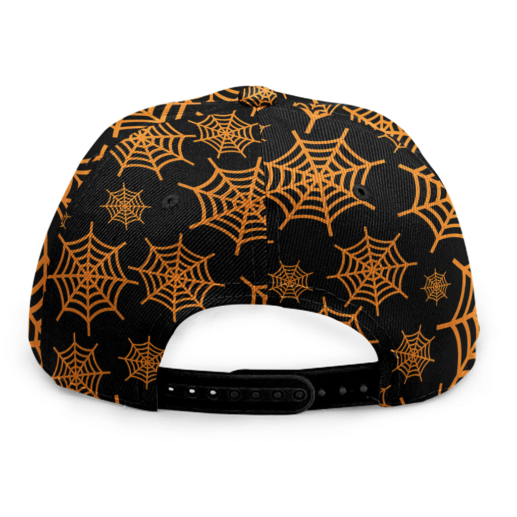 Black And Orange Spider Web Print Snapback Cap