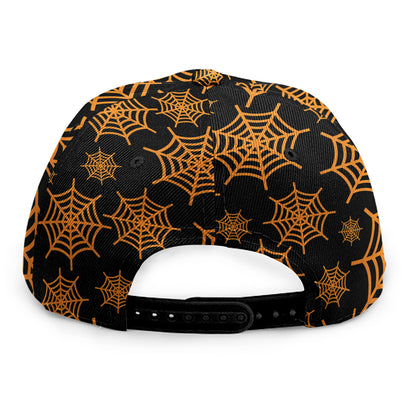 Black And Orange Spider Web Print Snapback Cap