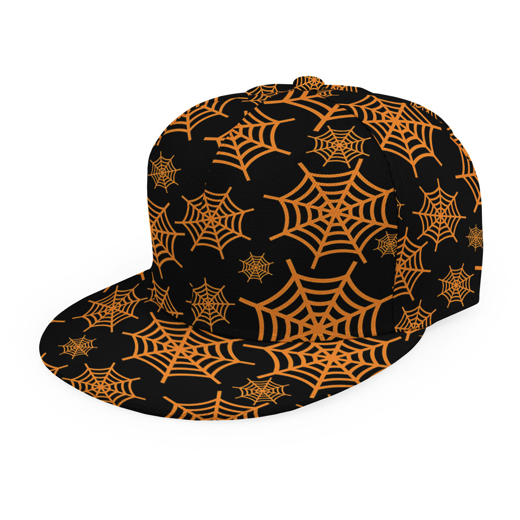 Black And Orange Spider Web Print Snapback Cap