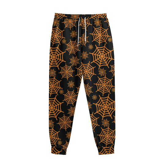 Black And Orange Spider Web Print Sweatpants