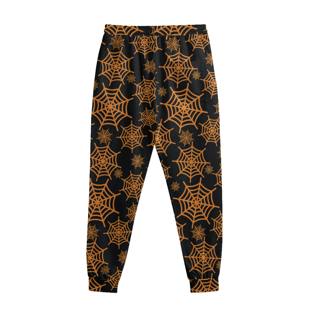Black And Orange Spider Web Print Sweatpants