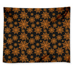 Black And Orange Spider Web Print Tapestry