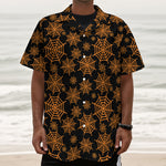 Black And Orange Spider Web Print Textured Short Sleeve Shirt