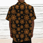 Black And Orange Spider Web Print Textured Short Sleeve Shirt