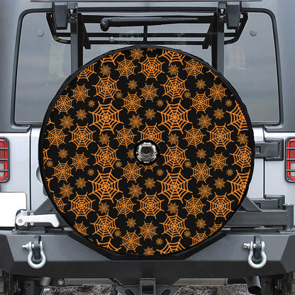 Black And Orange Spider Web Print Tire Cover With Camera Hole
