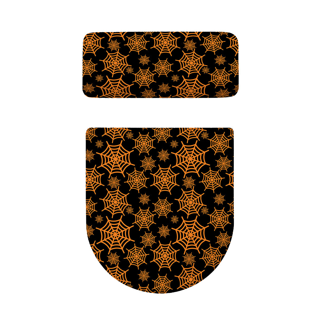 Black And Orange Spider Web Print Toilet Lid And Tank Cover Set