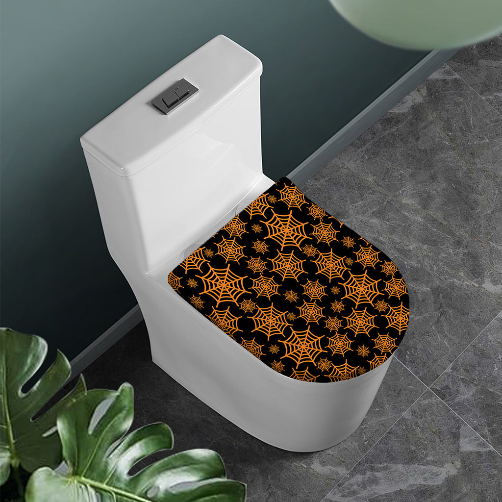 Black And Orange Spider Web Print Toilet Lid Cover