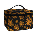 Black And Orange Spider Web Print Travel Makeup Bag