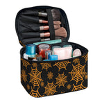 Black And Orange Spider Web Print Travel Makeup Bag
