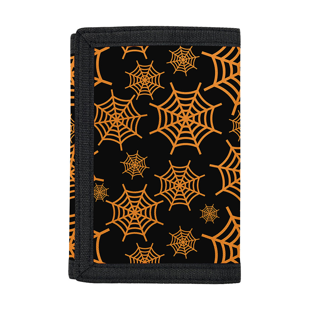 Black And Orange Spider Web Print Trifold Wallet
