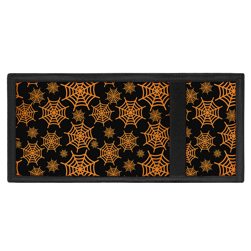Black And Orange Spider Web Print Trifold Wallet