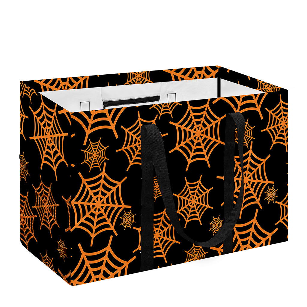 Black And Orange Spider Web Print Utility Tote Bag