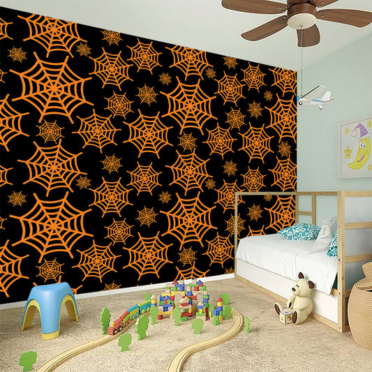 Black And Orange Spider Web Print Wall Sticker