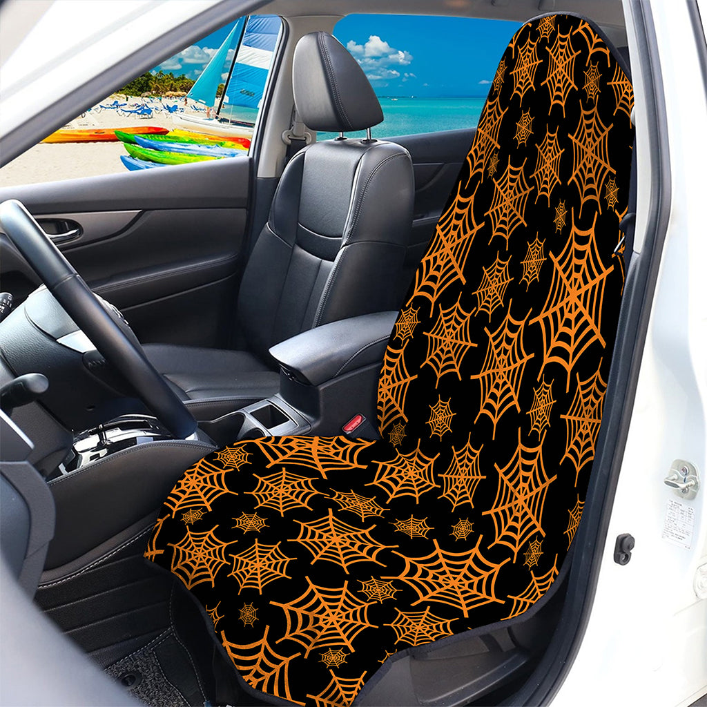 Black And Orange Spider Web Print Waterproof Car Seat Cover