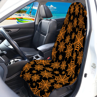 Black And Orange Spider Web Print Waterproof Car Seat Cover